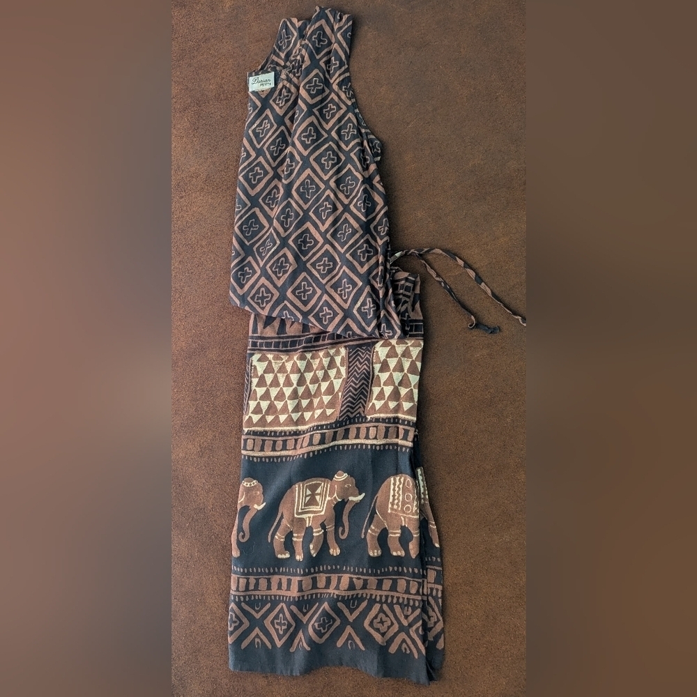 Vintage Darian Geometric 14 Petite Elephant Flowy Unstructured Sundress